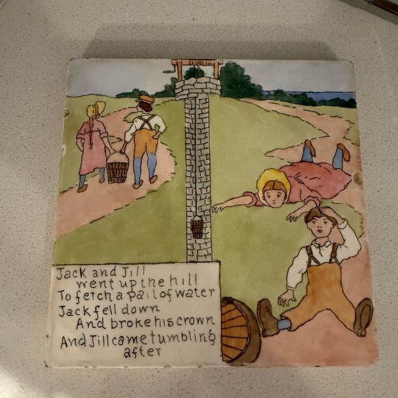 Vintage Ceramic Tile Trivet Jack and Jill Went Up The Hill Nursery Rhyme - Picture 3 of 10